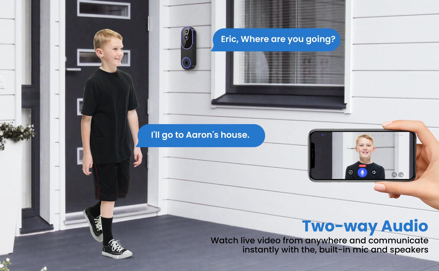 Wireless Video Doorbell Camera, Smart Security Doorbell Camera, 1080P, AI Human Detection , Night Vision, Instant Alert, Two Way Audio, 2.4G WiFi Only, Simple Installation and Rechargeable Battery, Cloud Storage, WiFi Camera