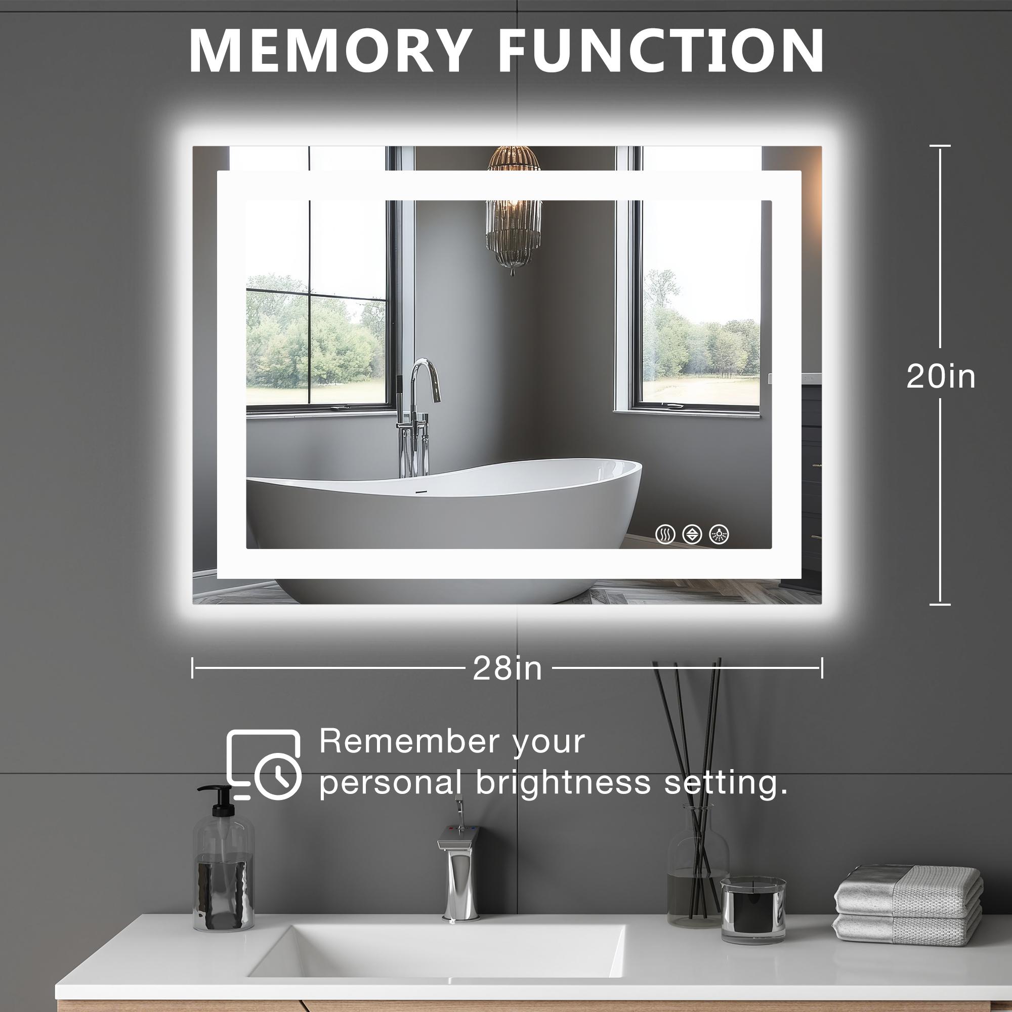 Anti-Fog LED Bathroom Mirror - Smart Mirror with Dual Light Source (Natural White + Warm White), 3 Lighting Modes, Dimmable Touch Control, IPX4 Waterproof for Vanity & Makeup