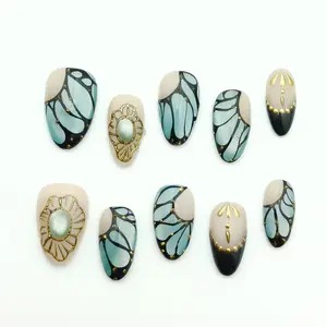 Moonovate - LAYLA 10pcs Handmade Press On Nails Almond Nails REUSABLE 3D Gel Fake Nails Acrylic Press On Nails