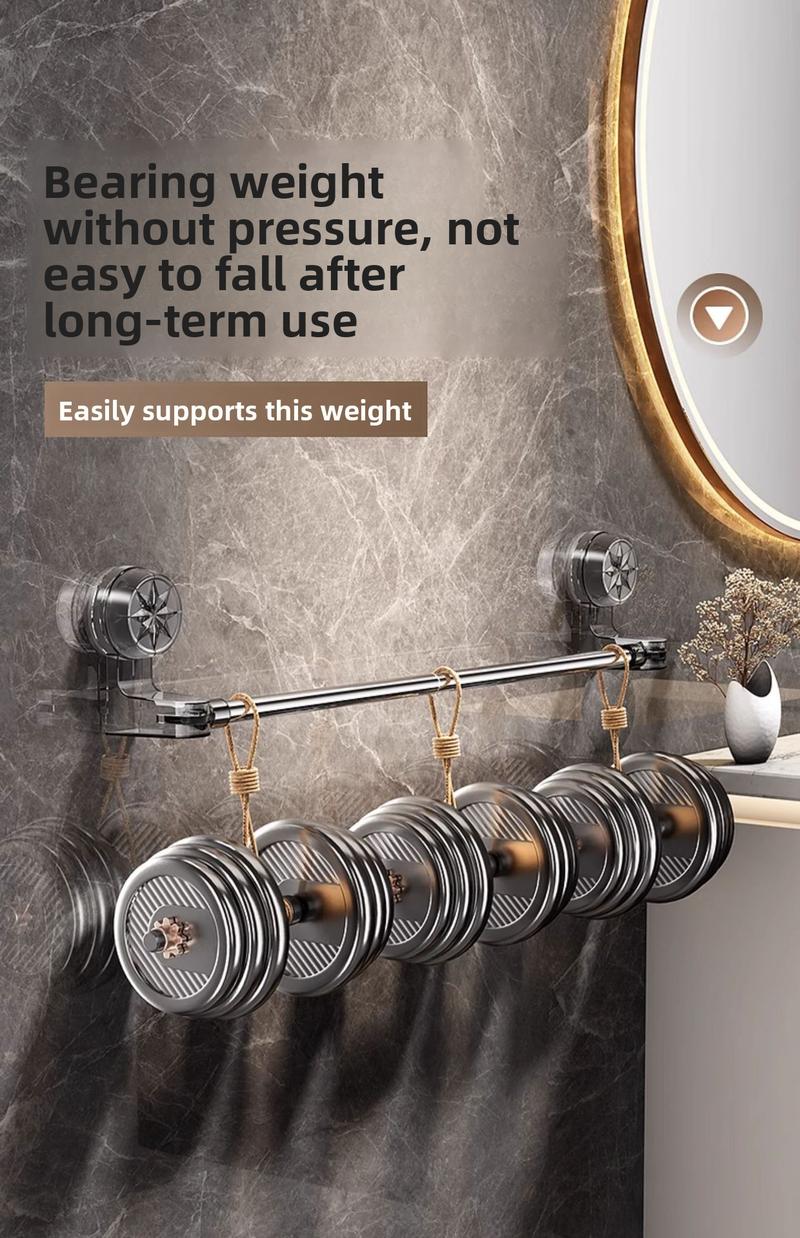 Stainless Steel Suction Cup Towel Rack No-Drill Adjustable Bathroom Kitchen Storage Shelf Toilet Bath Slipper Rack Shower Curtain Rod