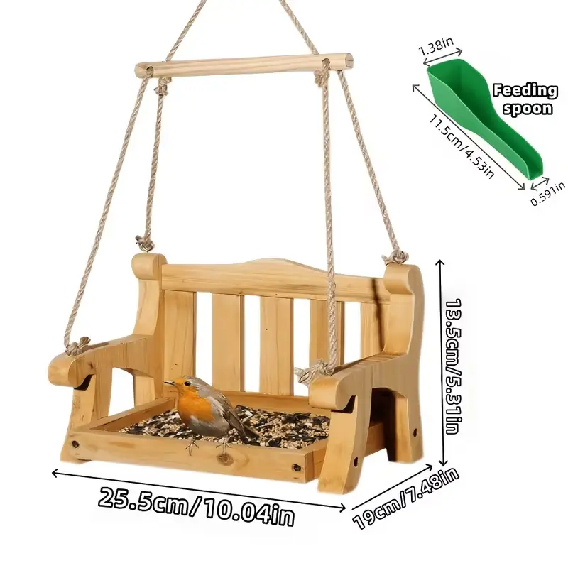 [PABHAN] Wood & Metal Outdoor Garden Birdhouse - Swing-Style Hanging Bird Feeder & Waterer with Rust-Resistant Metal Mesh Tray, Home Decor for Balconies, Gardens, Backyard Bird Feeding Supplies