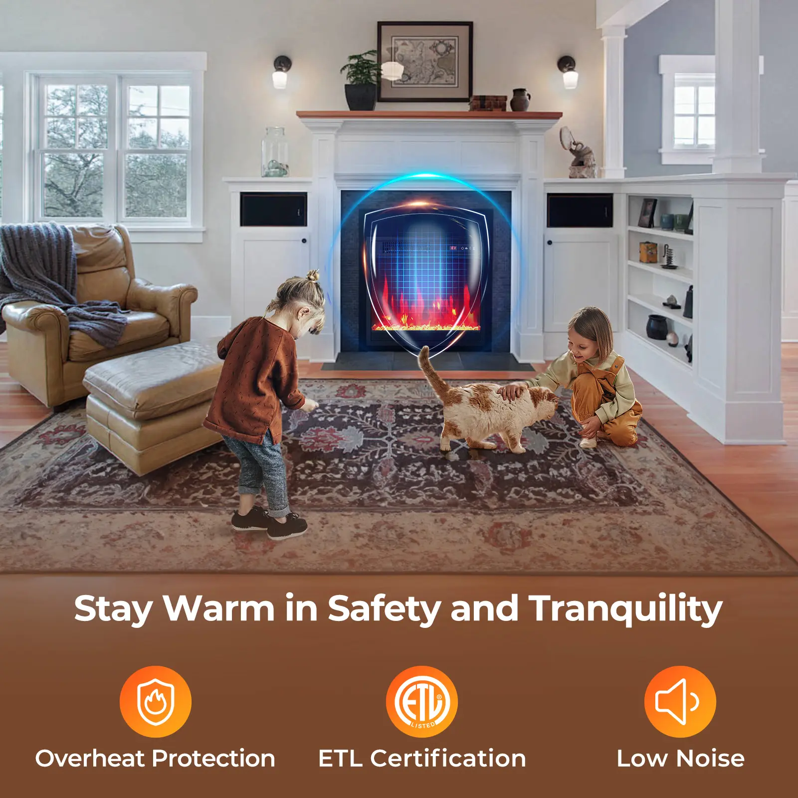 COSTWAY - 18 Inch Electric Fireplace Insert Fireplace Heater with Overheat Protection