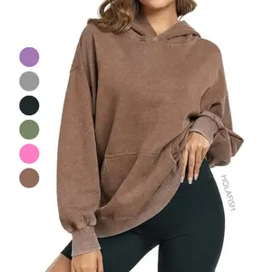 Holafish Women's Mens Unisex Oversized Hoodies Pullover Women Fall Acid Wash Plain Preppy Hoodie Streetwear Vintage Hooded Sweatshirt