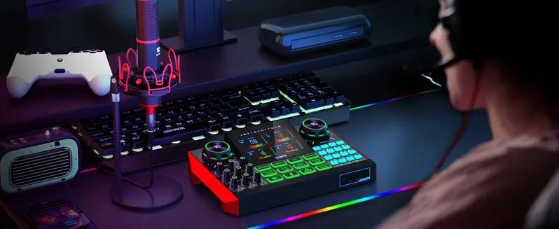 Tenlamp G9 Live Streaming Sound Card Set, Mixer Device with Voice Changer, 2-Level Noise Reduction, Built-in 2000mAh Battery for Live Streaming, Singing and Video Makers