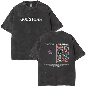 [ New Collection For Women ] God's Plan Unisex Washed T-Shirt, Christian t shirts, Vintage 90s Graphic Tee, Gift Top Womenswear Cotton Streetwear Summer, Gift For Her, For Mom, For Womenswears