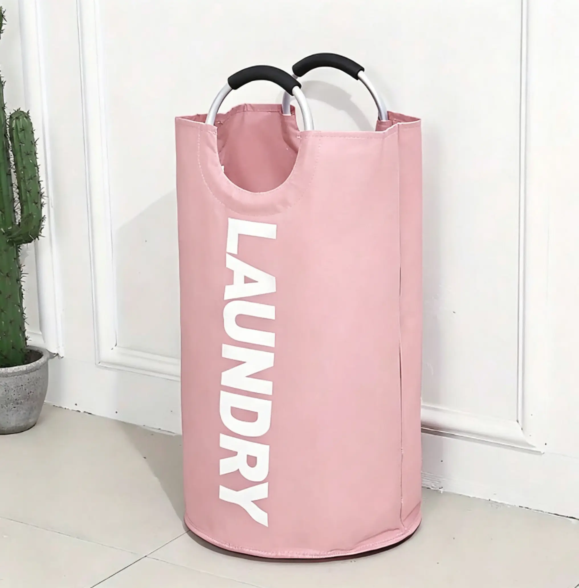 90L Oxford Fabric PE Laundry Basket Organizer - Freestanding Unisex Single Compartment Collapsible Waterproof Container with Aluminum Full-Loop Handle, Large-Capacity Letter Home Organizer for Bedroom, Laundry Room, Fabric Laundry Basket