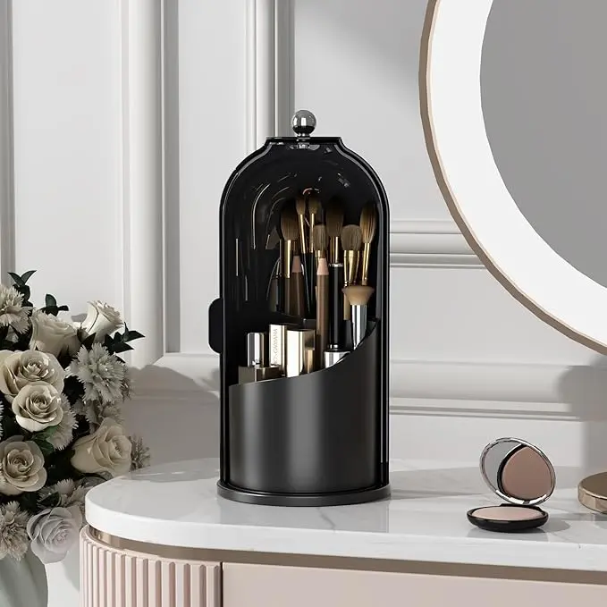 360° Rotating Dustproof Toothbrush Holder Transparent Bathroom Organizer with Dust Cover Multifunctional Clean Girl style Makeup Brush holder Storage Vanity Mother's day gift back to school Summer Vibes