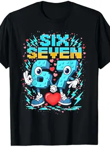 Meme 67 Six Seven 6 7 Italian Brainrot Valentine T-Shirt Casual Boys'and Girls' Cotton Tees for a Carefree Summer Spirit Size 120-160