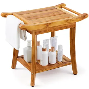 VEVOR Teak Shower Bench,  , 22 x 14.4 x 18.5 in, Waterproof Wood Shower Stool with Storage Shelf Handle Non-Slip Feet, 300 lbs Maximum Load Capacity Shower Chair Seat, for Bathroom Indoor and Outdoor Use