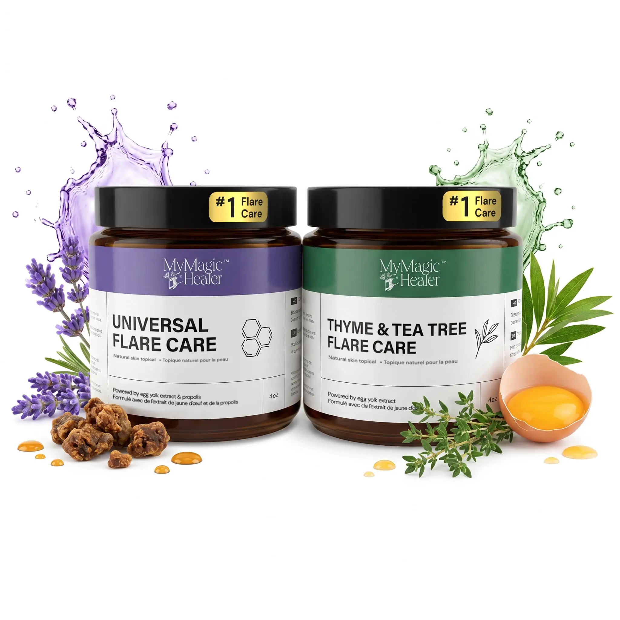 MyMagicHealer Complete Flare Care DUO – Universal & Thyme Tea Tree Drawing Salve for HS, Boils & Breakouts | Dual Care for Irritated Skin | Natural Ingredients (2 x 4 oz)