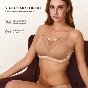 LEHOBA  Women's Wireless Bras Mesh V Neck Comfortable Push Up Bra Supportive No Underwire Minimalist Seamless Bralette Comfortable Everyday Wear Full Coverage Bra T-Shirt Bra