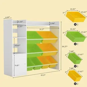 43.5" W Kids Toy Storage Organizer with 8 Removable Bins & 3 Cubbies, Kids Bookshelf and Toy Organizer, Playroom Organization for Playroom Classroom-A
