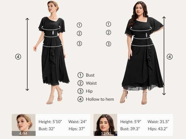 Ever-Pretty Valentine dress holiday dress  Flutter Sleeve Chiffon Midi Dress with Asymmetric Neckline, Waist Rhinestone, Tiered Skirt & Smocked Back for Formal dress,Evening dress 2463