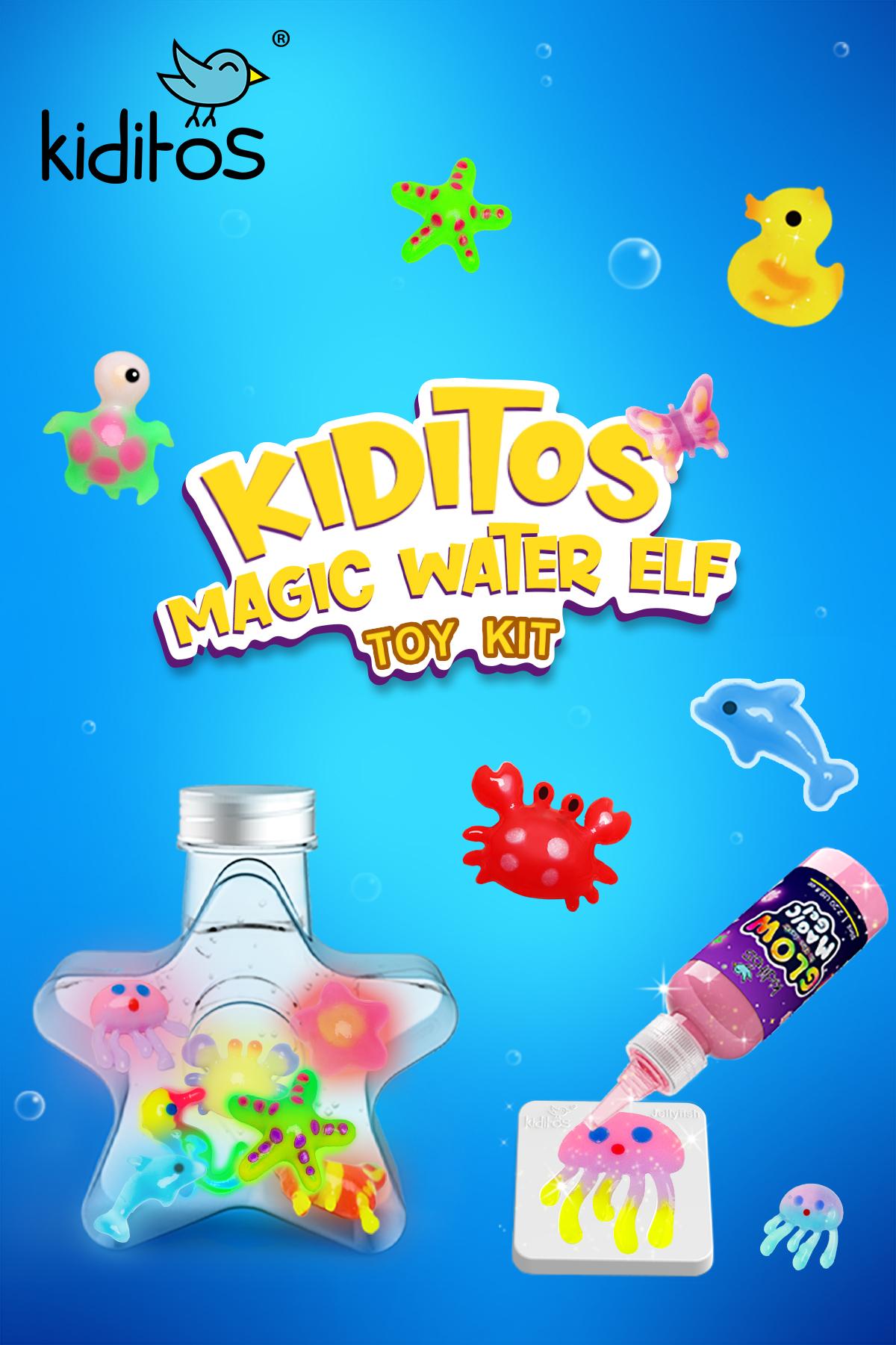 Kiditos Glow in the Dark Magic Water Elf Toy Kit Aqua Fairy Water Gel Kit with 8 Magic Gels & 10 Molds Create DIY Summer Toys for Kids