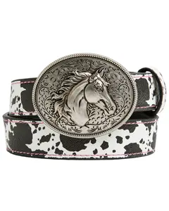 Shyanne Girls' Josie Cow Print Horse Plaque Buckle Belt - Sgasp26bt1-Blk