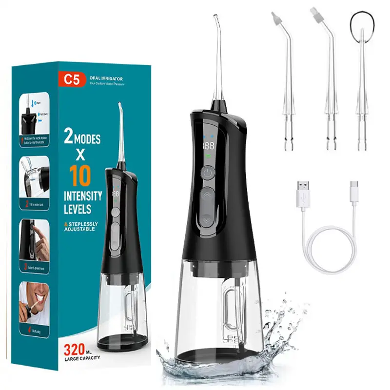 Oral Irrigator  Oral Care –  Cordless Oral Irrigator 320ml 4 Nozzles  Rechargeable IPX7 Waterproof  Suitable for Braces Wearers  Includes Tongue Scraper for Effective Plaque Removal  Gift portable teeth