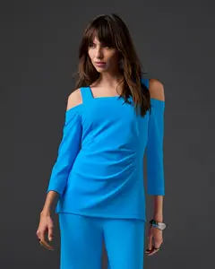 Beyond Travel Cold Shoulder Three Quarter Sleeve Top Malibu Blue