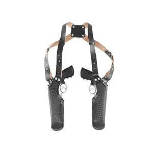 K448R 2 Gun Basketweave Shoulder Holster Fits S&W 357 Magnum 4" Vertical Carry Genuine Leather Handmade!