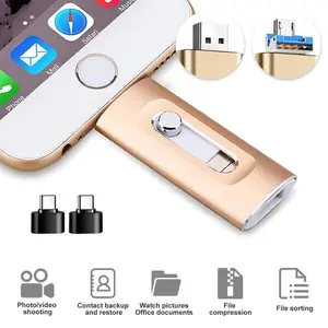 4 in 1 Flash Drive, High Speed USB 3.0 Memory Storage, OTG Flash Pen Drive with Free Type-C Adapter for Android Phones/PC and More Devices, USB Memory Stick Thumb Drive for iPhone/iPad/Android/PC
