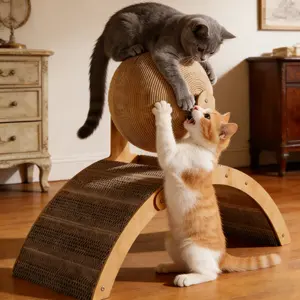 Dual-use cat scratcher with hanging ball toy: includes an extra-high scratching post for claw sharpening, an arched bridge design, and a heavy-duty scratching pad. Part of our pet supply series, this wall-mounted design is a must-have for cat lovers.