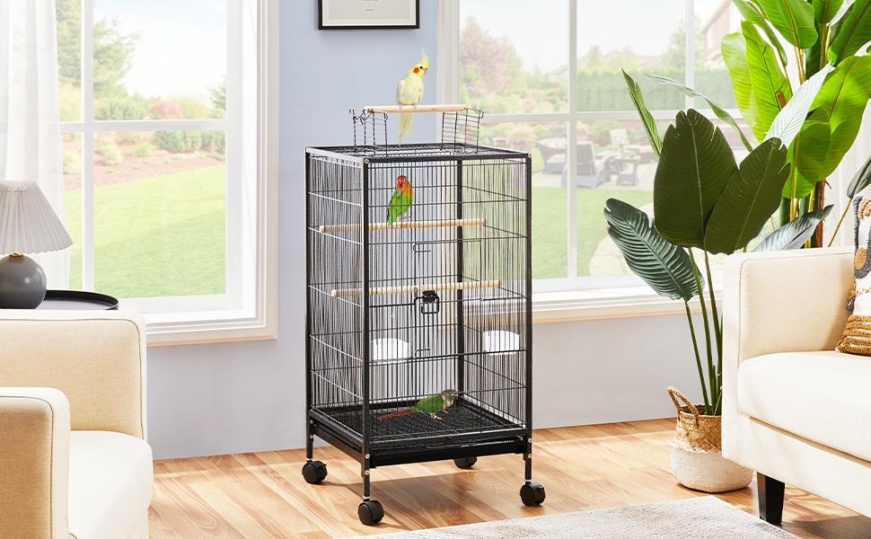 Yaheetech 40-Inch Wrought Iron Bird Cage with Rolling Stand Open-Top Parrot Cage For Small-Sized Birds