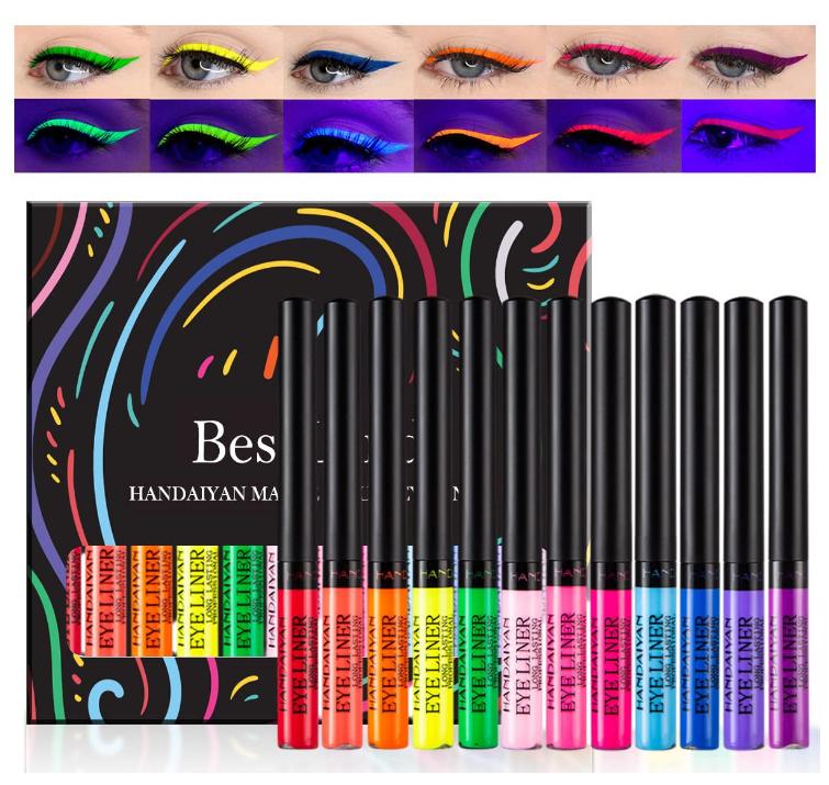 BestLand  Matte Liquid Eyeliner Set Colorful UV Neon Eyeliner Pencil Pigmented Waterproof Smudgeproof Long Lasting Eye Liner Xmas Christmas Festival Makeup Gift Kit for Women (Set C)