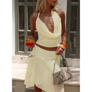 Evaleine Chiffon Cowl Neck Top Baby Yellow