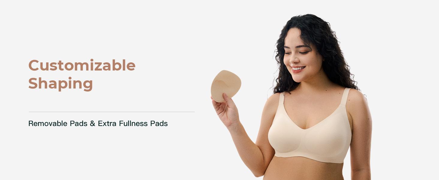 Lehoba Women's Deep V Wireless Push Up Bra Minimalist Supportive Jelly Bra Seamless Comfortable Bras Adjustable Straps & Full Coverage Seamless Everyday Comfort Bralettes with Removable Padding & Replace Padding