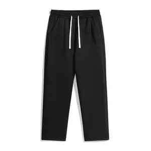 Men's Stretch Fleece Sweatpants with Pockets, Solid Color Drawstring Joggers, Comfy Loose Athletic Workout Running Pants for Fall & Winter