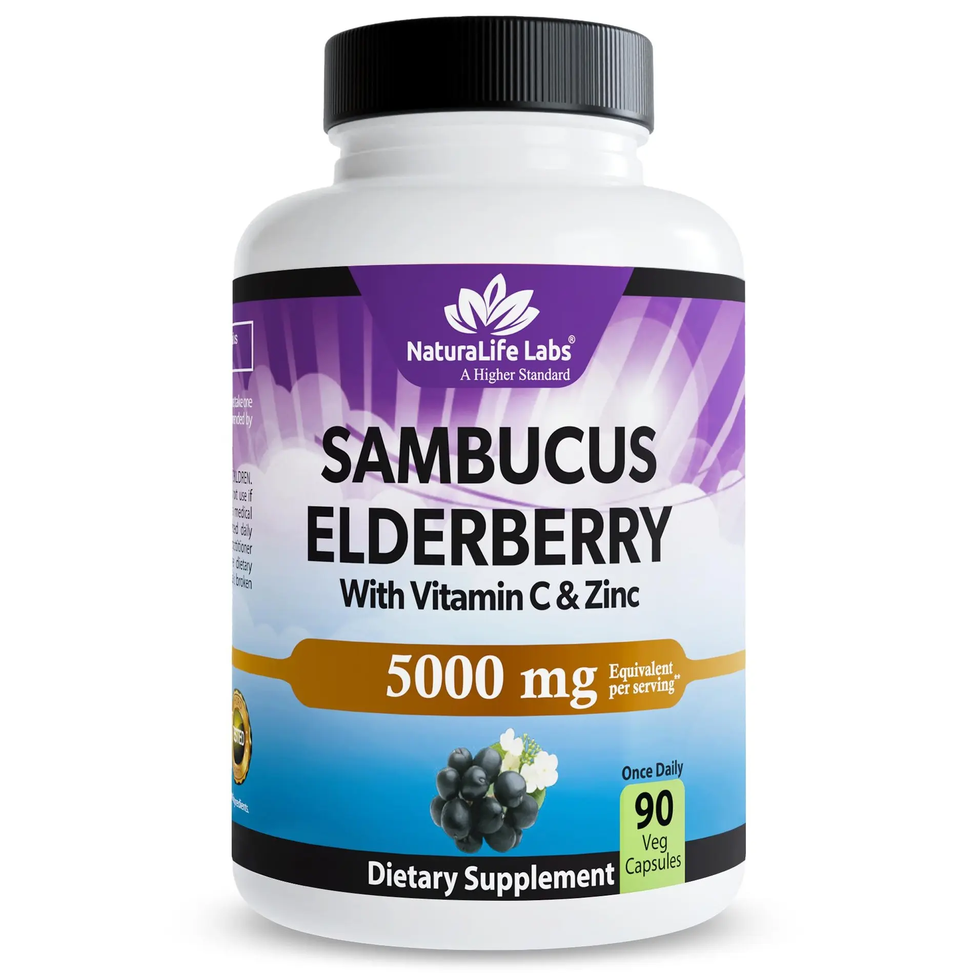 NaturaLife Labs Sambucus Elderberry Capsules – with Vitamin C & Zinc – Immune Support Supplement – 90 Vegan Capsules – Non-GMO & Gluten-Free