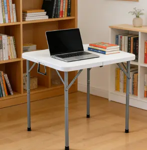 34 In Square Folding Card Table,Heavy Duty Plastic Foldable Table with Built-in Carry Handle&Steel Legs,Portable Indoor Outdoor Utility Table for Dining,Party,GameNight, Camping,Picnic,White