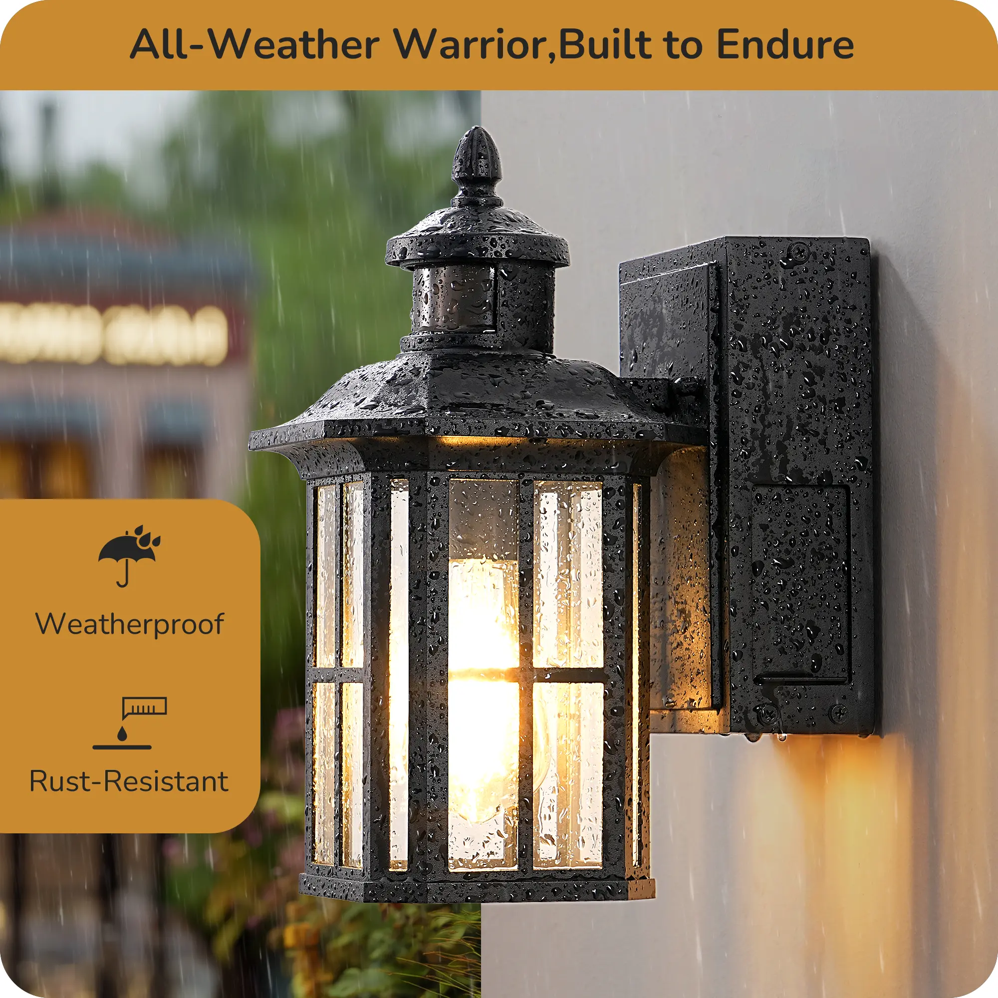 EDISHINE Outdoor Wall Light with GFCI Outlet, Motion Sensor Exterior Lighting Fixture with Water Ripple Glass, Waterproof Dusk to Dawn Outdoor Wall Sconce for Porch Front Door Garage Patio