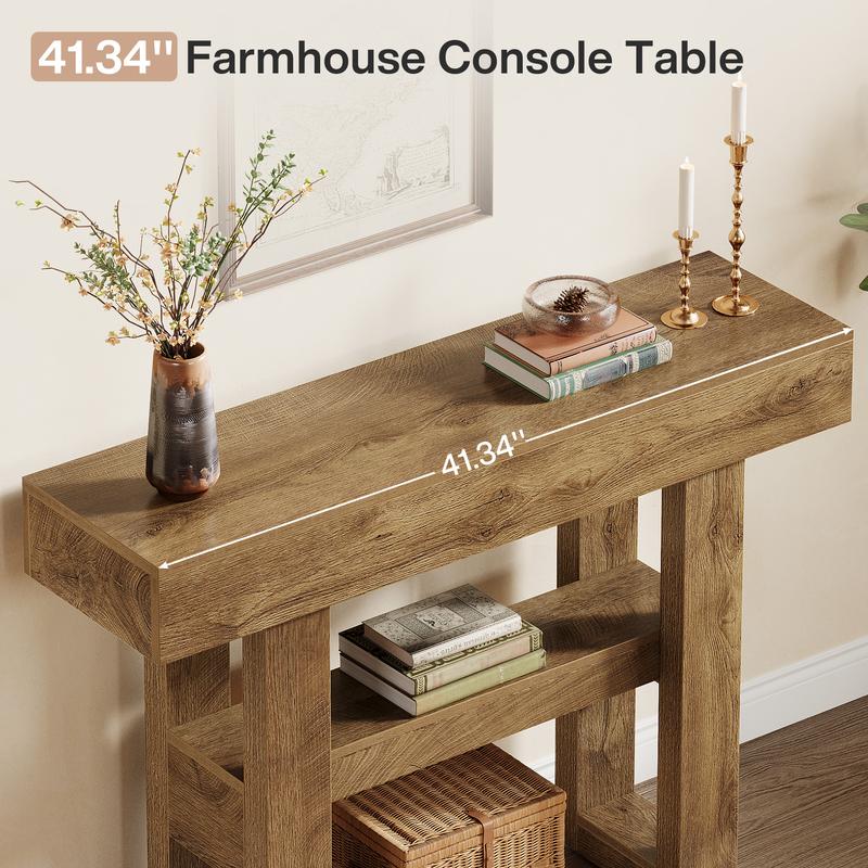 LITTLE TREE 41.34-Inch Farmhouse Console Table, 2-Tier Narrow Sofa Table Behind The Couch, Entryway Furniture with Storage Shelves for Hallway Foyer Living Room