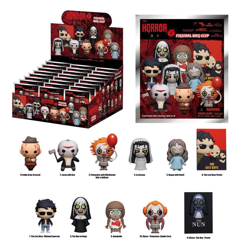 1pc WB Officially Licensed Horror Series 7 3D Foam Bag Clip Blind Bag Freddy Jason Horror Movie Characters Images Figures Desktop Ornaments Halloween Christmas Party Birthday Gifts