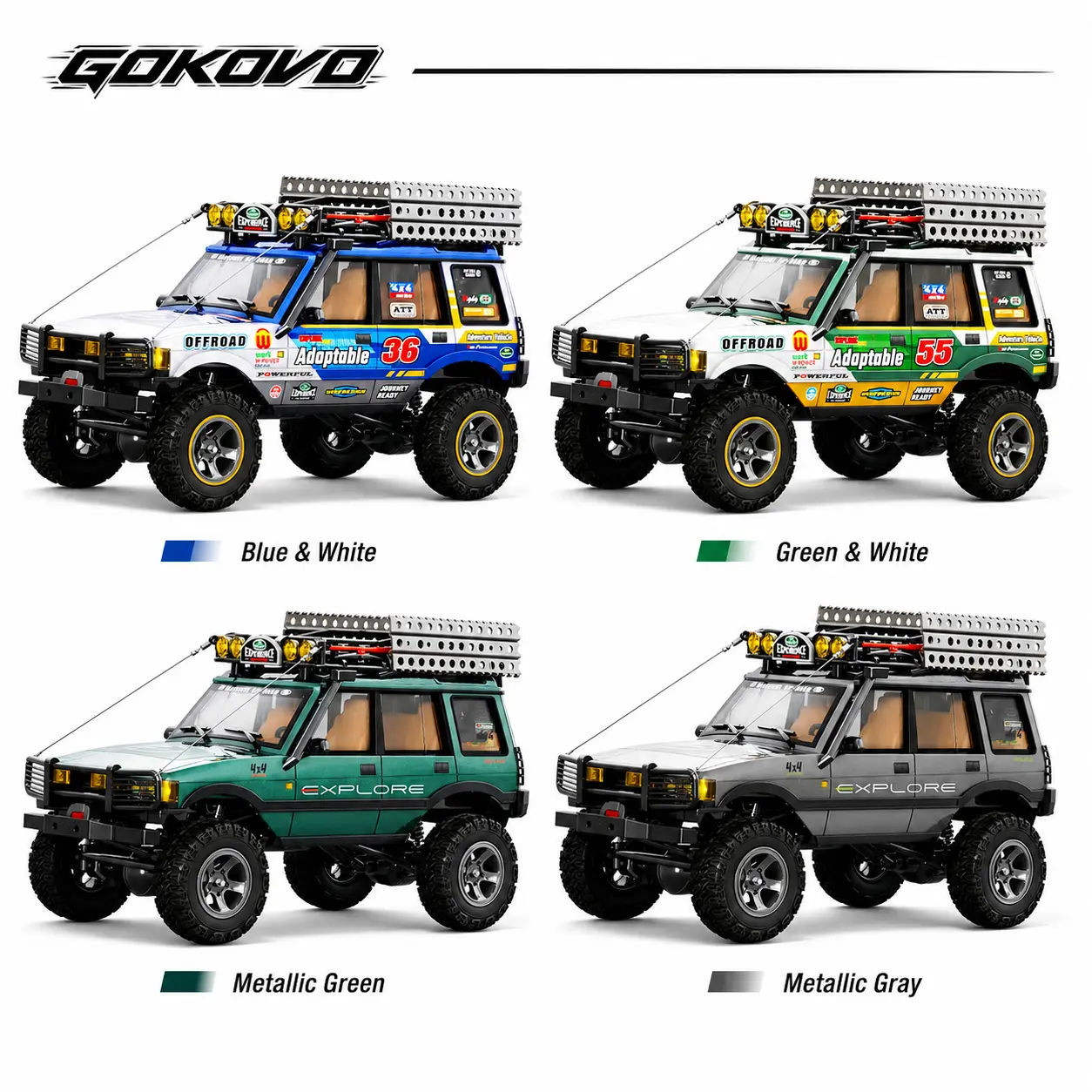 JXC 1:18 Scale RC Car - 4WD All-Terrain Battery-Powered Remote Control Truck with Adaptive Suspension, Multi-Function LED Light Trails, Unisex Electric Racing Vehicle for 6+ Years Kids (All-Terrain for Wild Races)