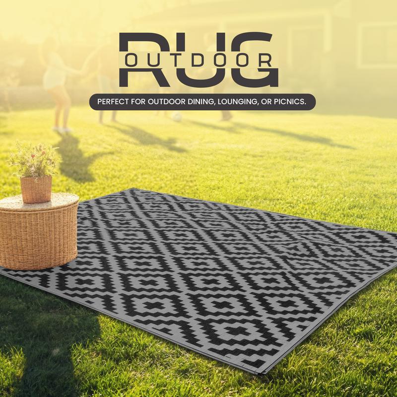 Utopia Home Waterproof Outdoor Rug – Reversible Plastic Straw Patio Rugs for Camping, RV, Deck, Balcony & Under Awning – Available in Diamond Black & Brown (9x12 ft, 6x9 ft), (9x12 ft, 6x9 ft), (9x12 ft, 6x9 ft)