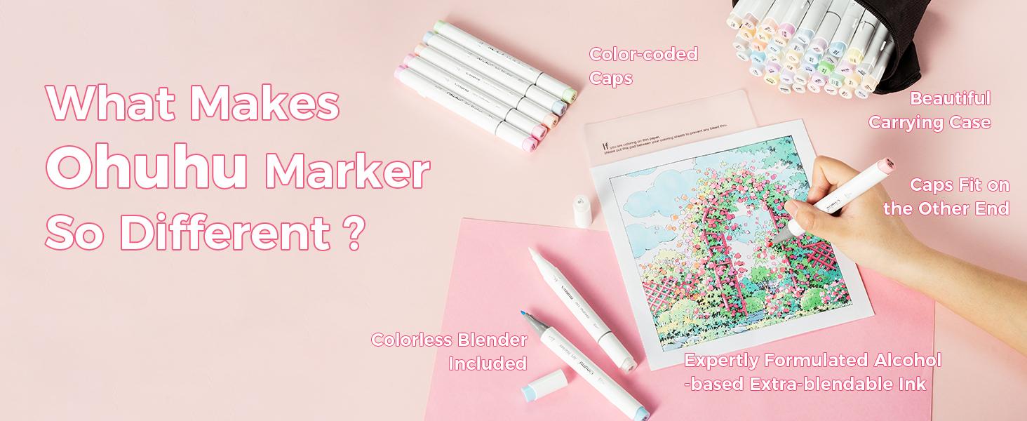 Ohuhu Honolulu Brush Markers: 48 Pastel Colors Double Tipped Art Marker for Artist Coloring Illustrations-Brush&Chisel/Fine -Refillable Ink-Sweetness