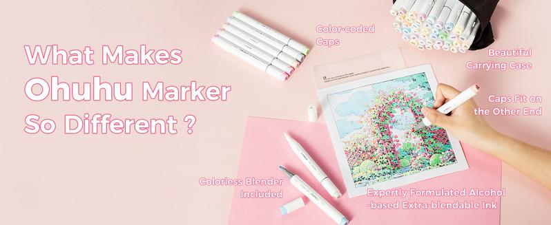 Ohuhu Honolulu Brush Markers: 48 Pastel Colors Double Tipped Art Marker for Artist Coloring Illustrations-Brush&Chisel/Fine -Refillable Ink-Sweetness