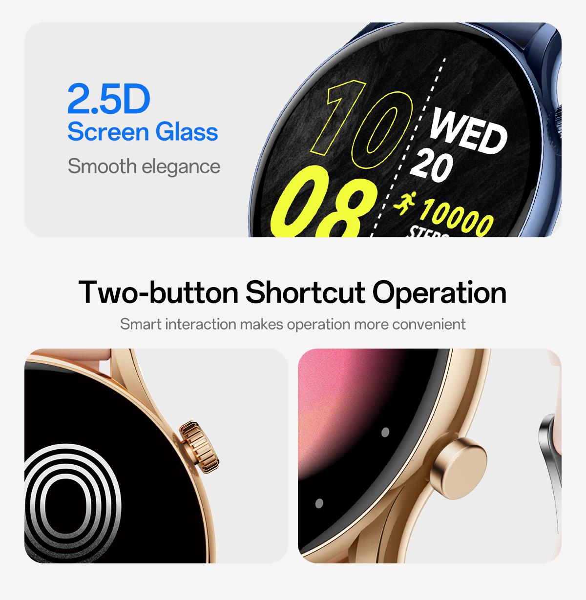 Aolon GTR3 Smartwatch — Stylish Spring Watch, 1.43" AMOLED HD display, AOD, heart rate monitoring, 110+ sports modes, waterproof, and up to 120-hour battery life. Compatible with iOS & Android, multiple colors, USB rechargeable, for Women & Men