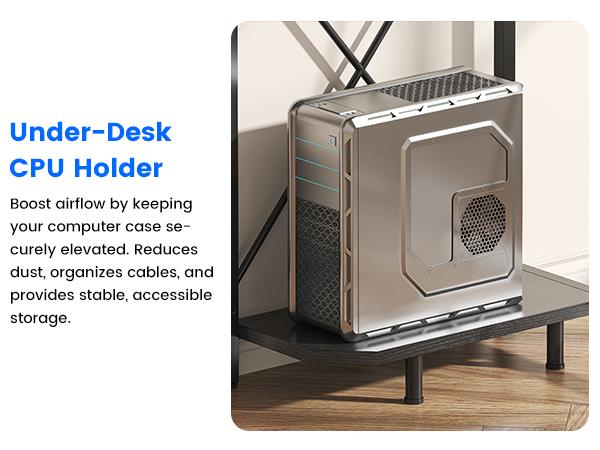 Kepptory L Shaped Gaming Desk, Home Office Computer Desk with Raised Display Stand, 2 Drawers and Glass Cabinets with LED Lights, Corner Desk with Storage Shelves, Power Outlet, Black