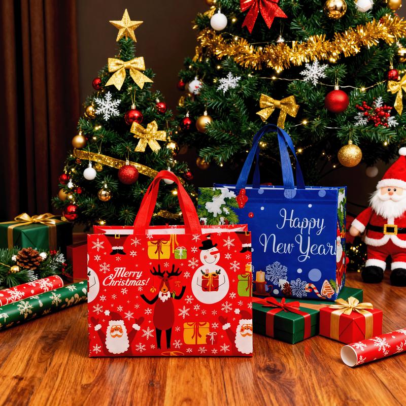 12PCS Christmas Gift Bags With Assorted Patterns. Reusable Non - Woven, Handle - Equipped. Ideal For New Year & Christmas Decor, Perfect For Holiday Gifting.Box Packs heavy-duty storage tote foldable shopping tote Water-Resistant market trip