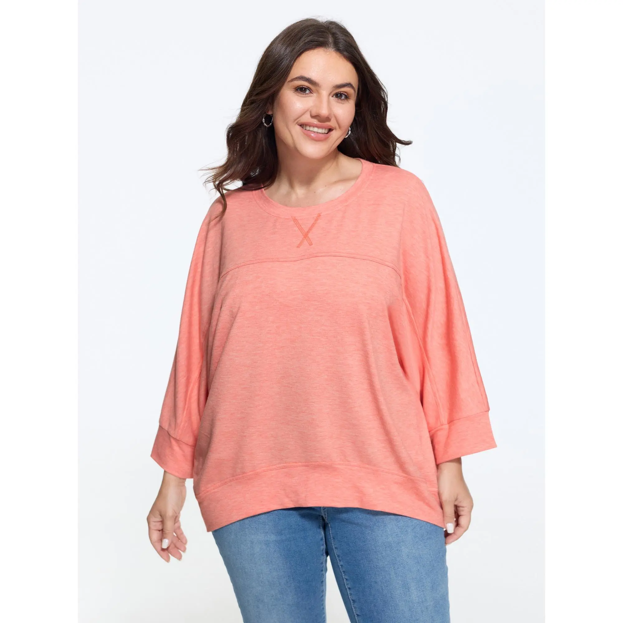 BLOOMCHIC Women's Plus Size Heather Dolman Sleeve Arc Hem Loose Fit Sweatshirt, Spandex-Crepe Fabric Casual Garment [M-6X] 2026 Summerfinds