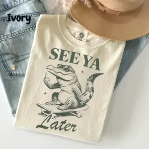 Comfort Colors See Ya Later Alligator T-Shirt, Unisex TShirt, Funny Alligator Shirt, Retro Graphic Tee, Skateboard Gift, Crocodile Shirt