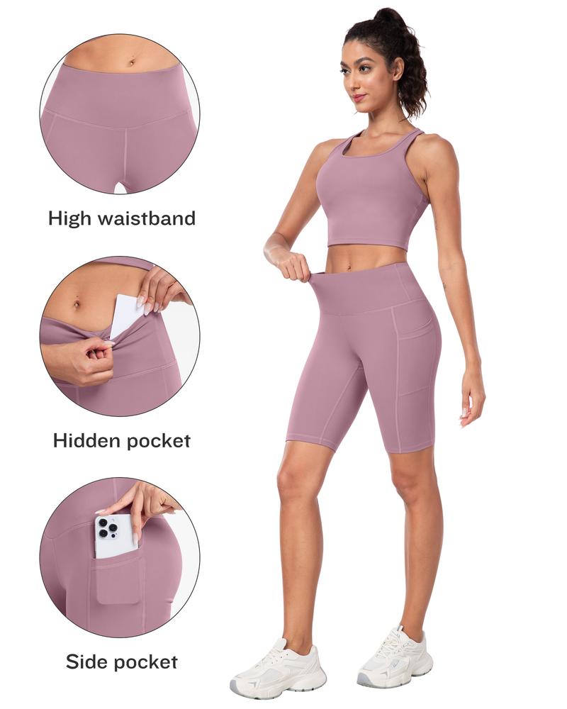 【Free 3-Day Shipping】2026 New 2-Piece Workout Set Racerback Longline Sports Bra & Mult-Pockets Biker Shorts Comfortable Breathable for Everyday Wear Fitness Running Training Sportswear Spring Autumn - Sporty Casual Seamless