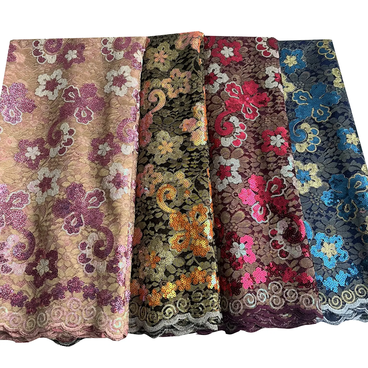 YQOINFKS Sequins Fabric Tulle Lace Embroidered Mesh African Nigerian Lace Fabric Sewing Textile Wedding Dress Party Women 3 Yards