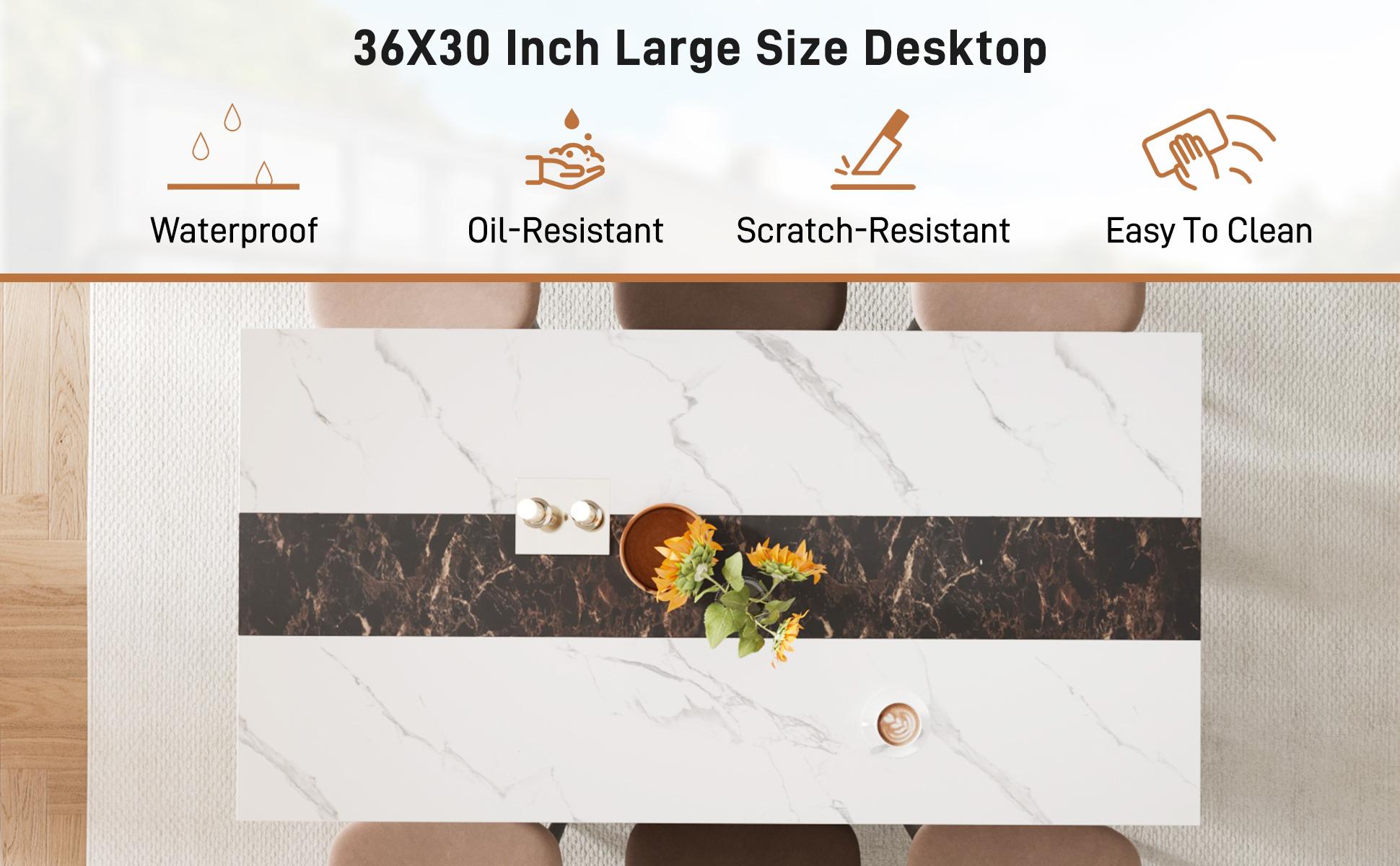 71 Inch Modern Marble-Color Rectangular Dining Table for 6-10 People with Waterproof Wood Top & Adjustable Legs for Kitchen Living Room