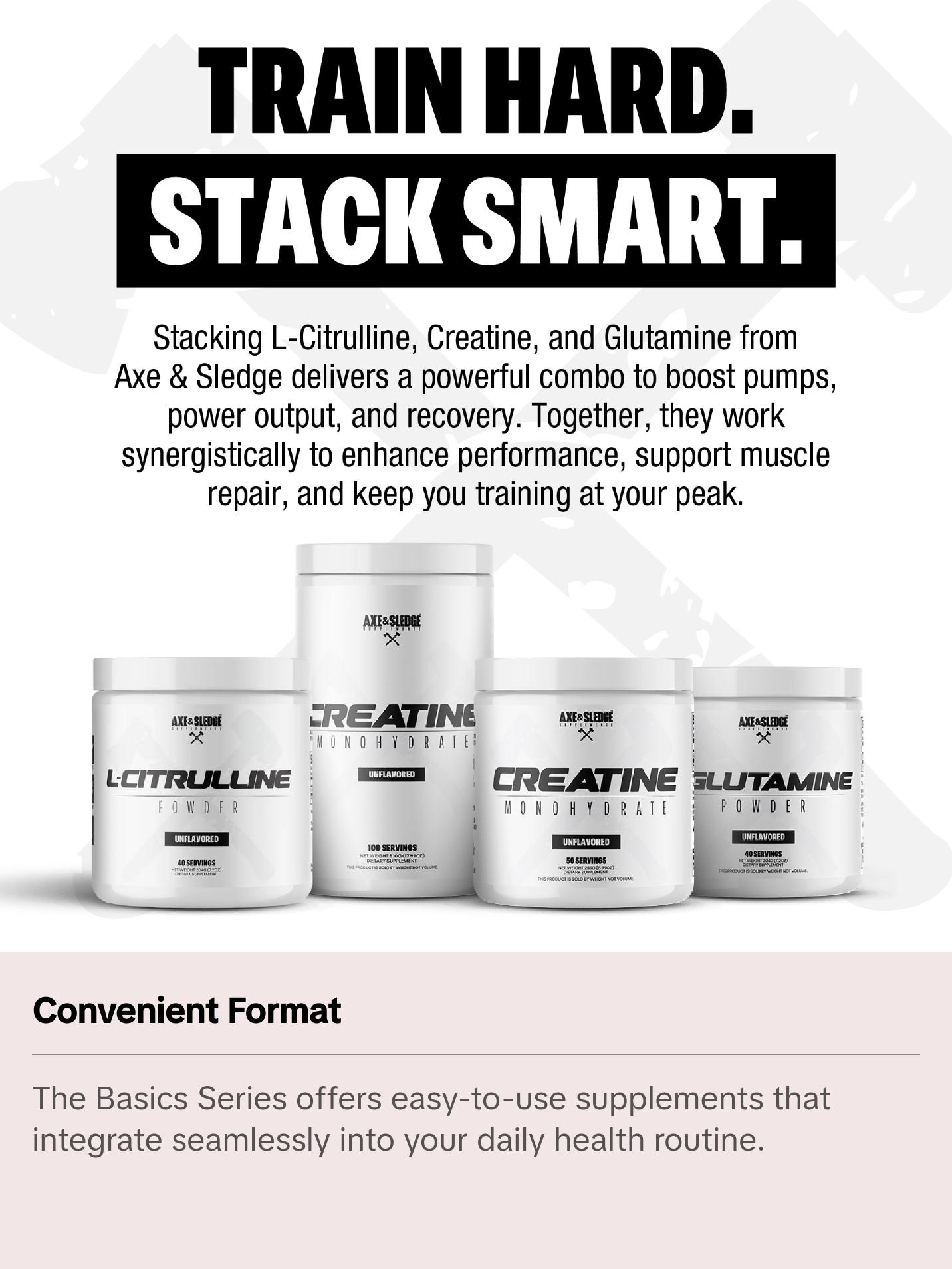 Axe & Sledge Basics Glutamine, 5g Pure L-Glutamine, Muscle Recovery & Performance | 40 Servings