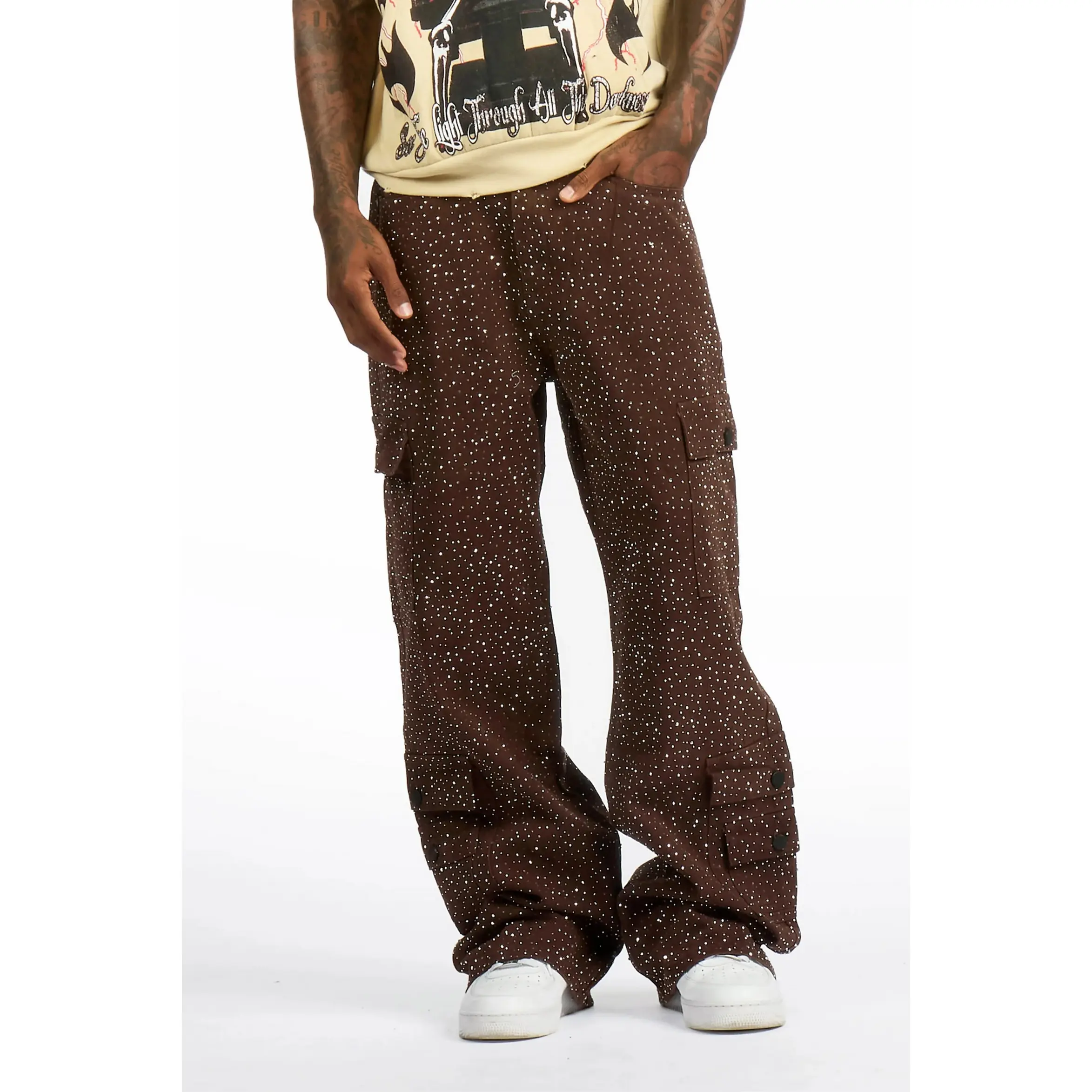 Aeson Brown Rhinestone Baggy Fit Jean