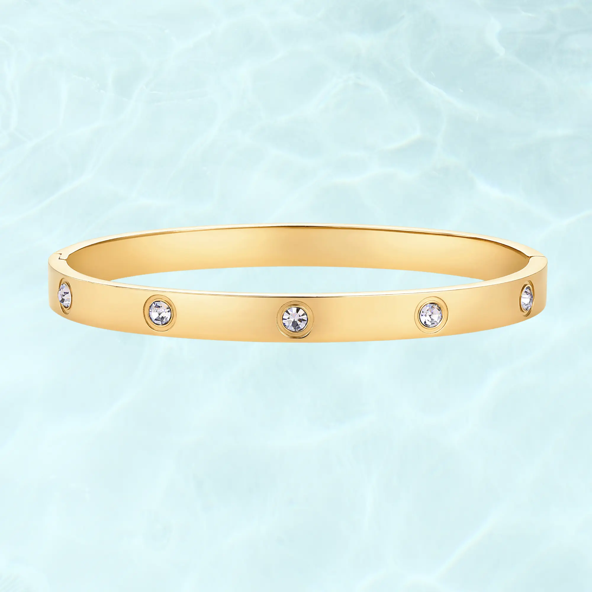 PAVOI Waterproof Love Bangle Bracelets for Women - 14K Gold Plated Hinged Bracelet Dupe with Cubic Zirconia - Stainless Steel Bracelet Stack Trendy Jewelry