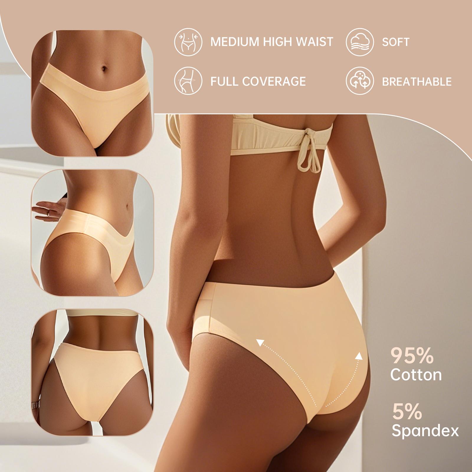 Women's Cotton Bikini Underwear - 4pcs, 8pcs, High Rise Breathable Soft Panties Solid Briefs for Ladies, Coverage Hipster Sizes M to 4XL